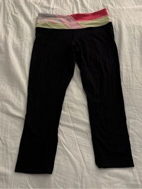 Lululemon Black Yoga Capris with Pastel Colorblock Waistband